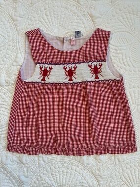Red Gingham Smocked Lobster Top